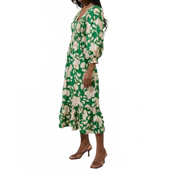 NEW SUGARLIPS britt floral dress in kelly green, off white, tan - Picture 3 of 5